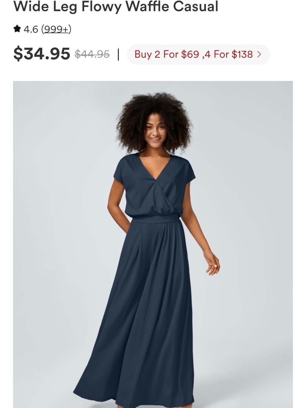 HALARA Navy Wide Leg Flowing Jumpsuit